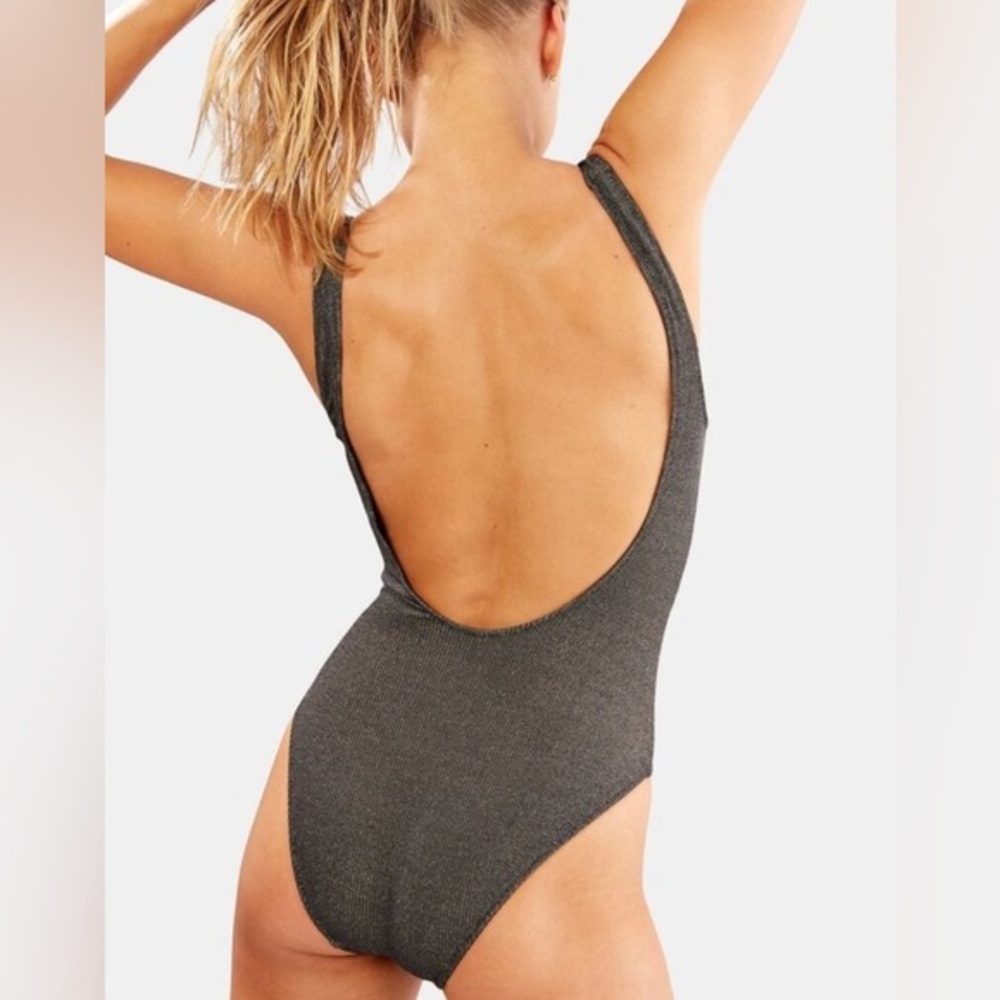 Solid & Striped Anne-Marie Black Gold Metallic Scoop Back One Piece Swimsuit